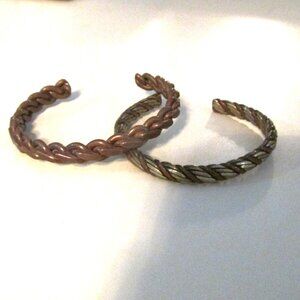TWO Bracelets: Twisted Copper and Brass Cuff and Twisted Copper Cuff